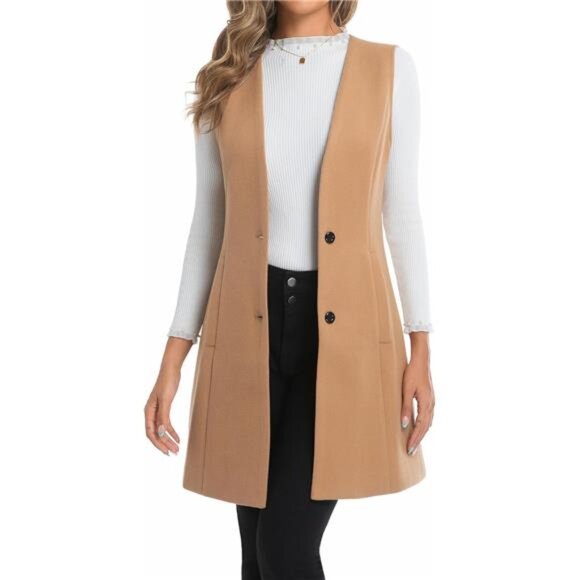 Women's Long Plaid Vest Fall Winter Trench Coat Sleeveless Blazer Jacket - Picture 1 of 5